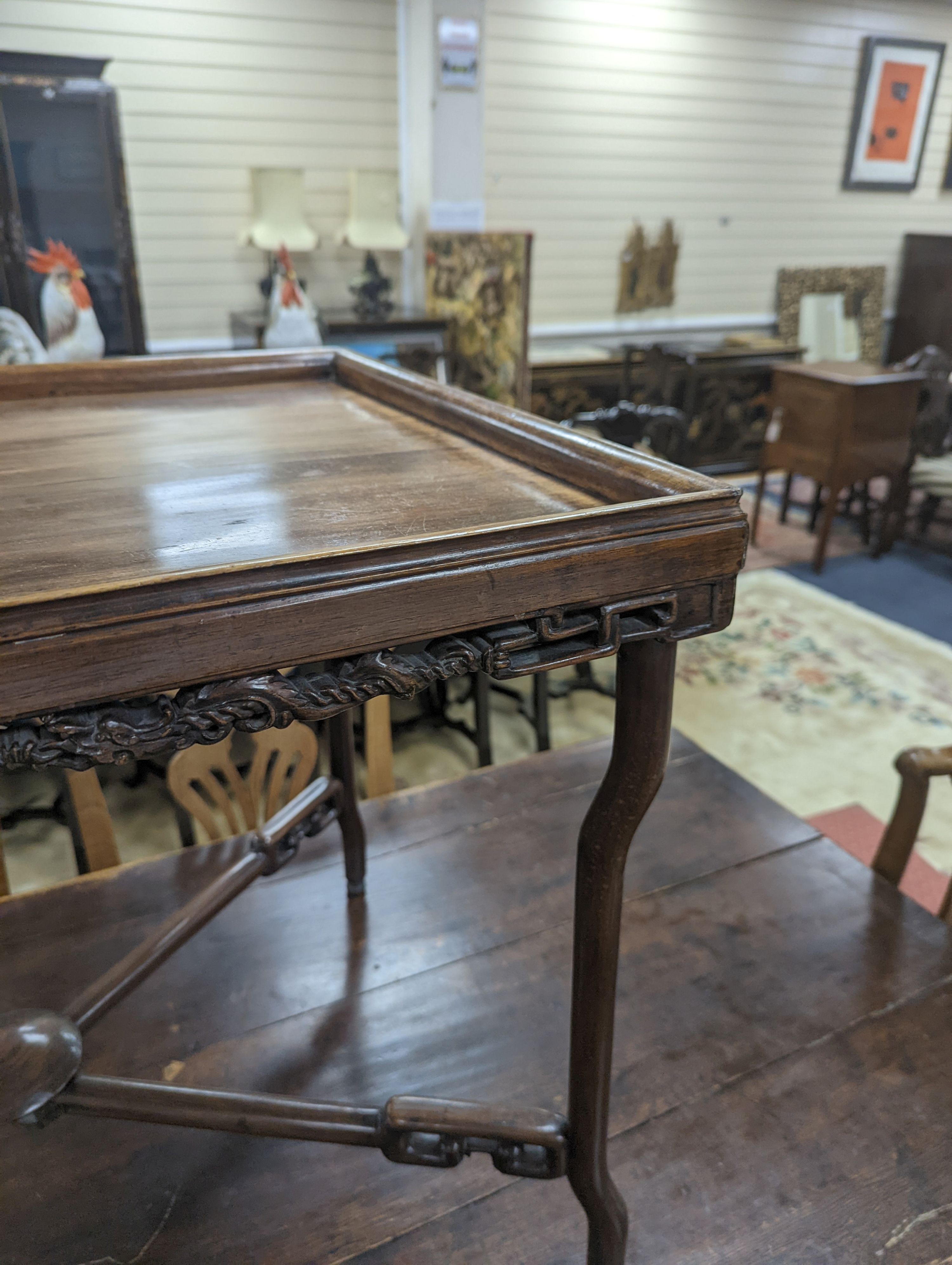 A Chinese hongmu tray top table. W-75cm, D-53cm, H-61cm.